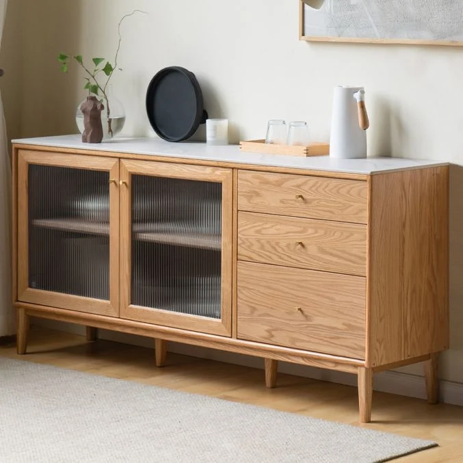 Credenza moderna con ante vetro di quercia, credenza con ante per sala da pranzo Clearhalo
