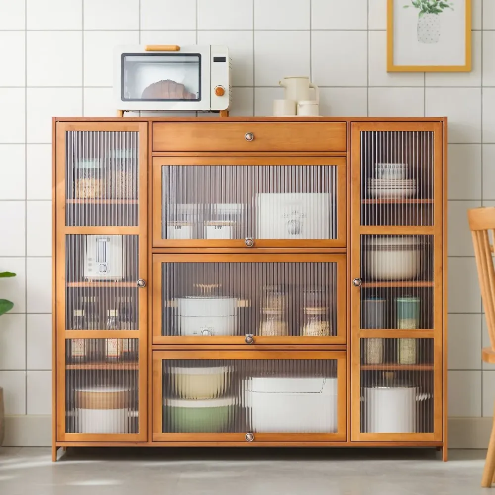 Credenza moderna con server buffet bambù marrone con cassetto Clearhalo