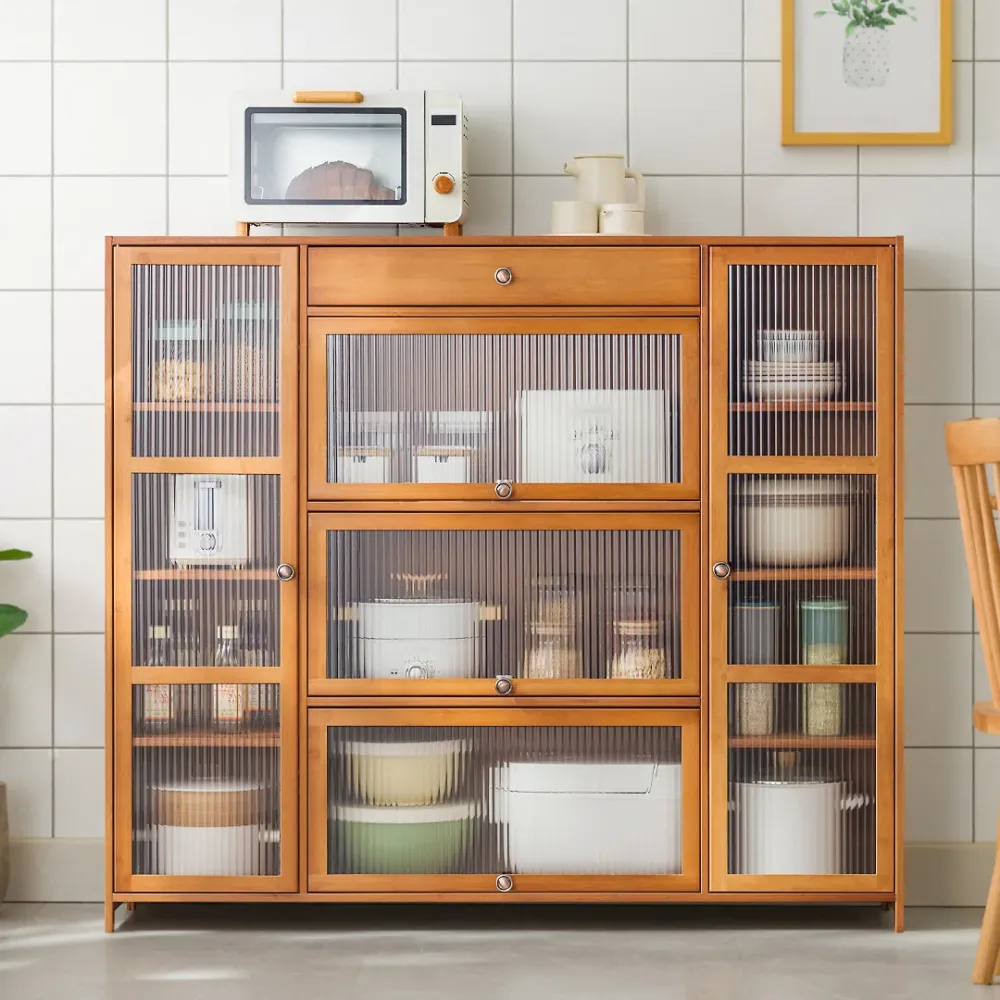 Credenza moderna con server buffet bambù marrone con cassetto Clearhalo
