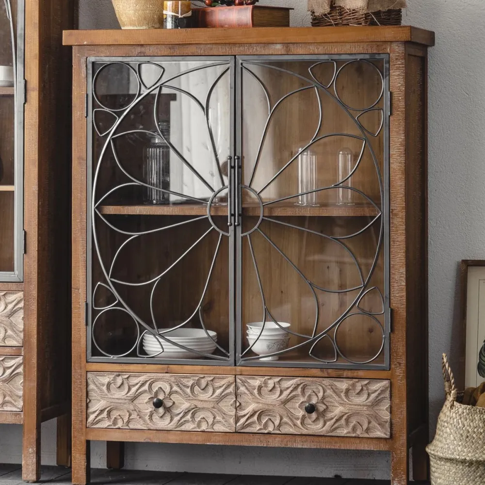 Credenza Moderna Credenza Mobile Legno Massello con Ante per Sala da Pranzo Clearhalo