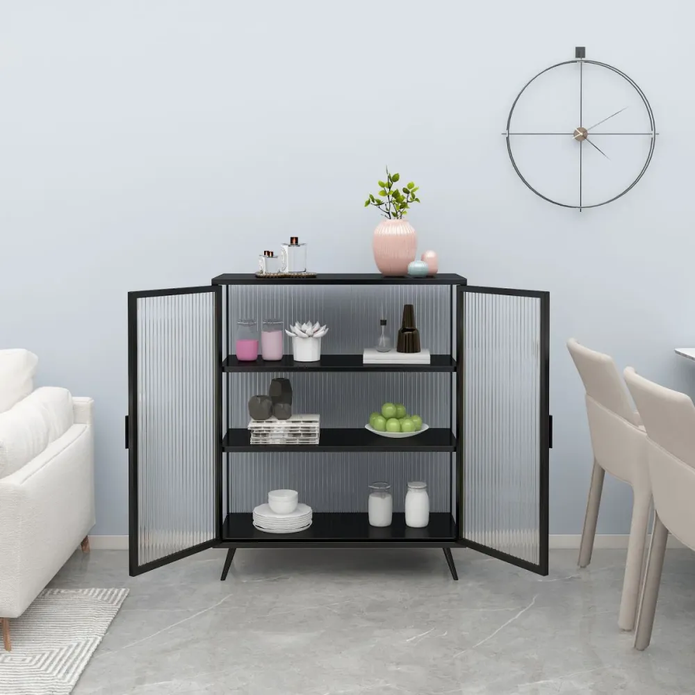 Credenza moderna ferro con porta vetro e contenitore per cucina, sala da pranzo Clearhalo