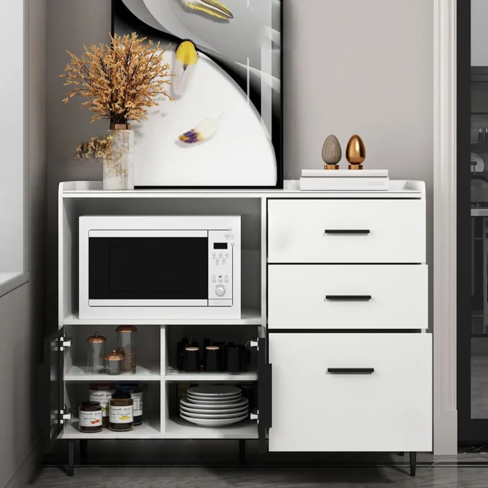 Credenza moderna legno composito 3 cassetti con ripiano pietra per soggiorno Clearhalo