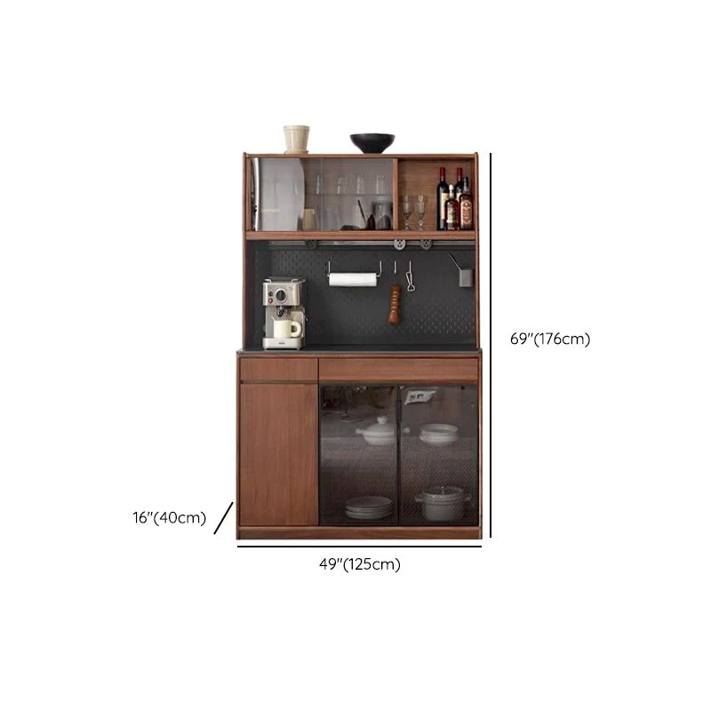 Credenza moderna legno massello con anta vetro 3 cassetti marrone Clearhalo