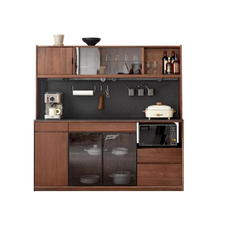 Credenza moderna legno massello con anta vetro 3 cassetti marrone Clearhalo