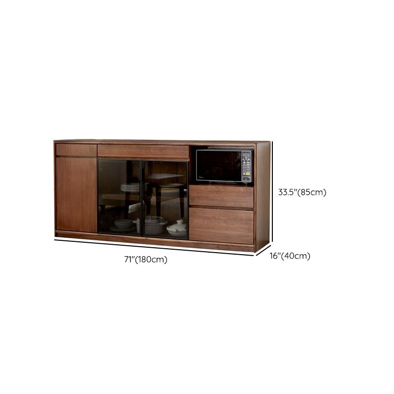 Credenza moderna legno massello con anta vetro 3 cassetti marrone Clearhalo