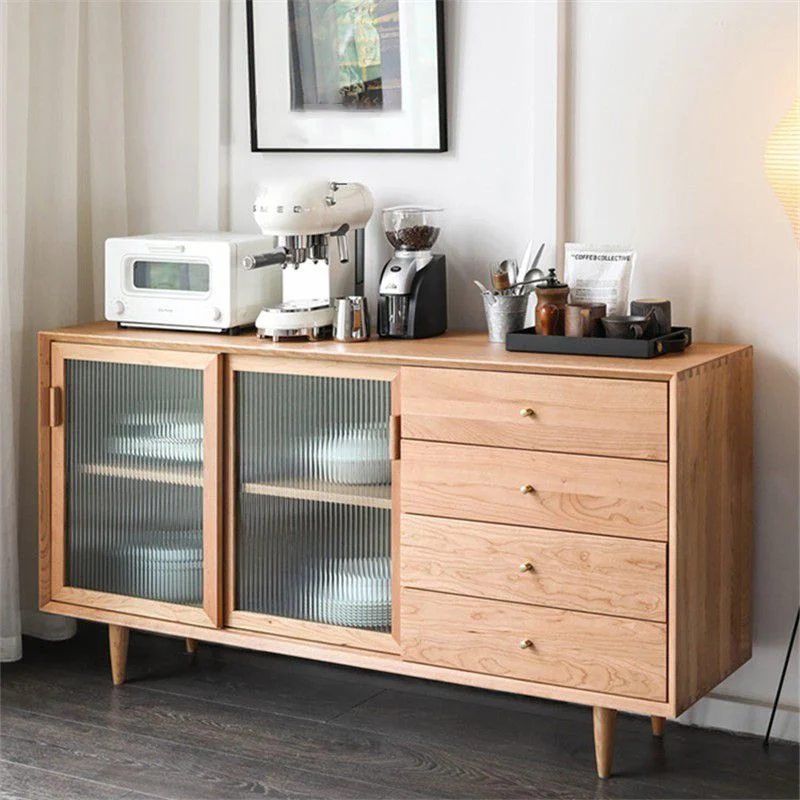 Credenza moderna legno massello con ante vetro, armadi e cassetti Clearhalo