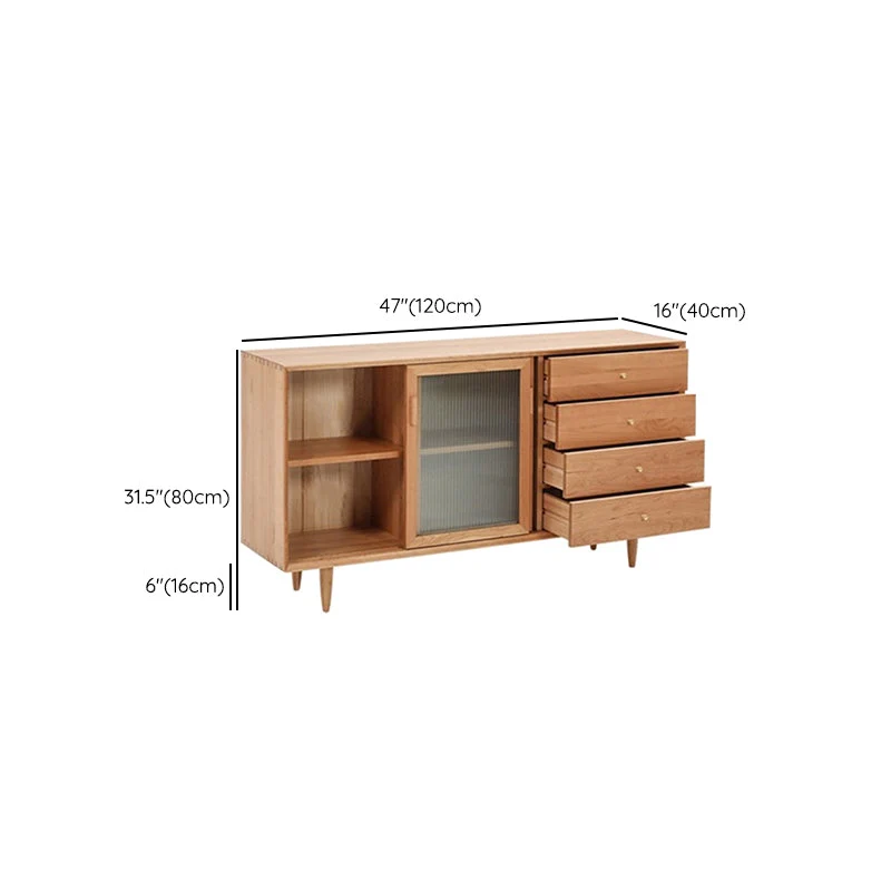 Credenza moderna legno massello con ante vetro, armadi e cassetti Clearhalo
