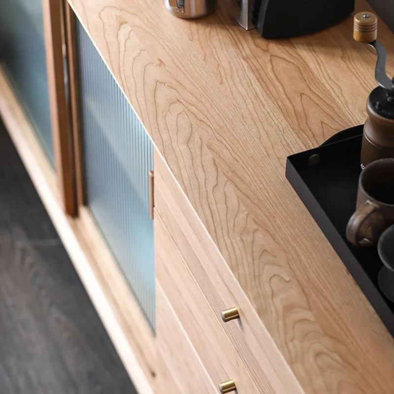 Credenza moderna legno massello con ante vetro, armadi e cassetti Clearhalo