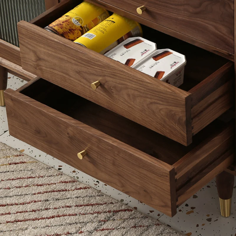 Credenza moderna legno massello con ante vetro con armadi e cassetti Clearhalo