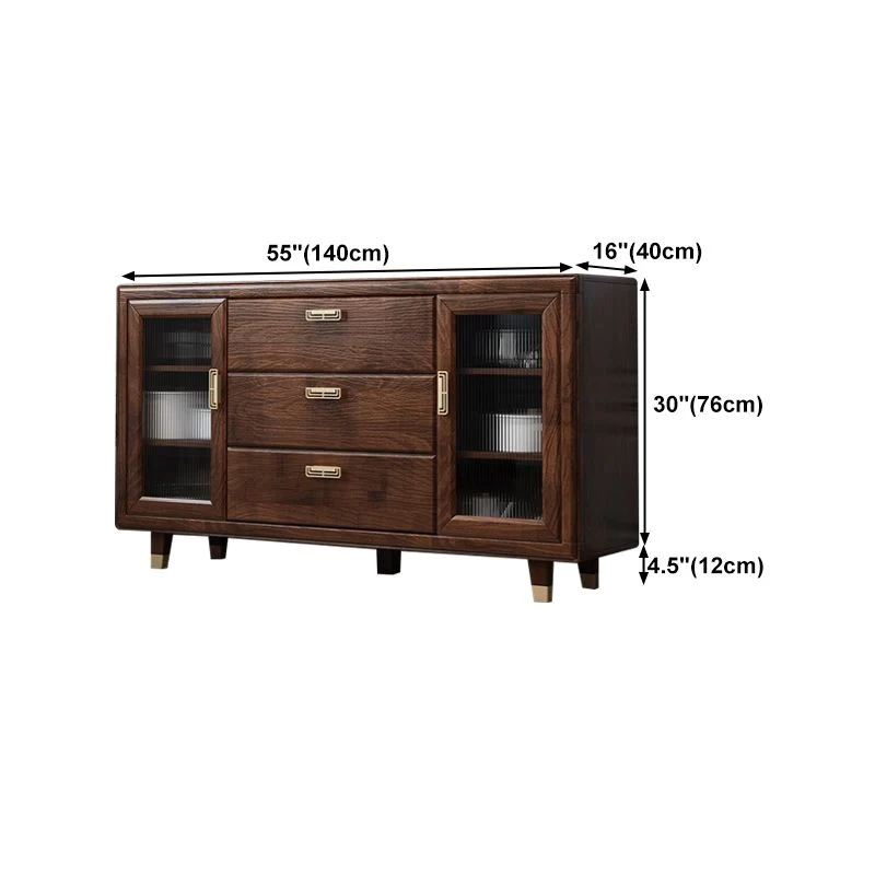 Credenza moderna legno massello di legno di gomma da 34,5 pollici di altezza marrone per sala da pranzo Clearhalo