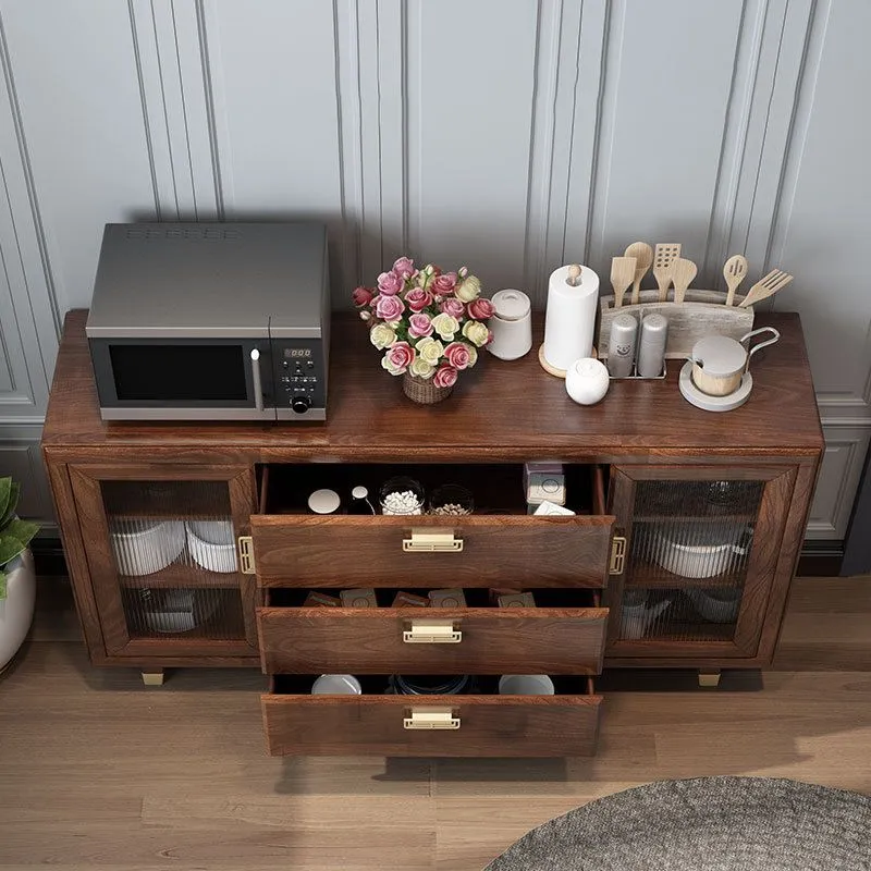 Credenza moderna legno massello di legno di gomma da 34,5 pollici di altezza marrone per sala da pranzo Clearhalo