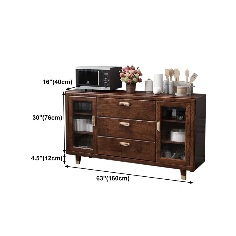 Credenza moderna legno massello di legno di gomma da 34,5 pollici di altezza marrone per sala da pranzo Clearhalo