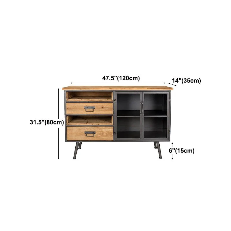 Credenza moderna legno massello e metallo con server da pranzo, con cassetti e armadietti Clearhalo