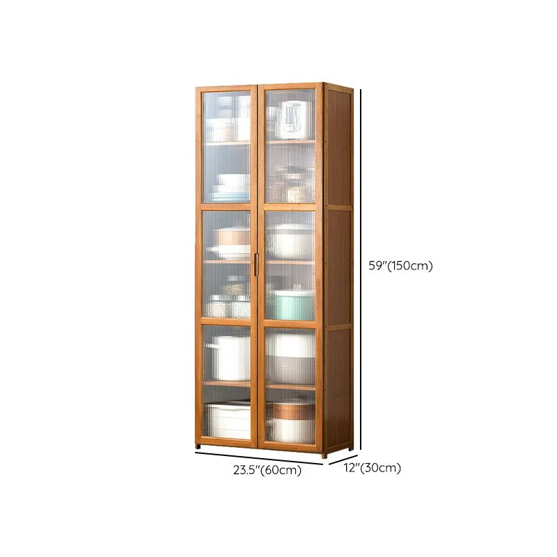 Credenza moderna marrone con server da pranzo bambù con armadietti Clearhalo
