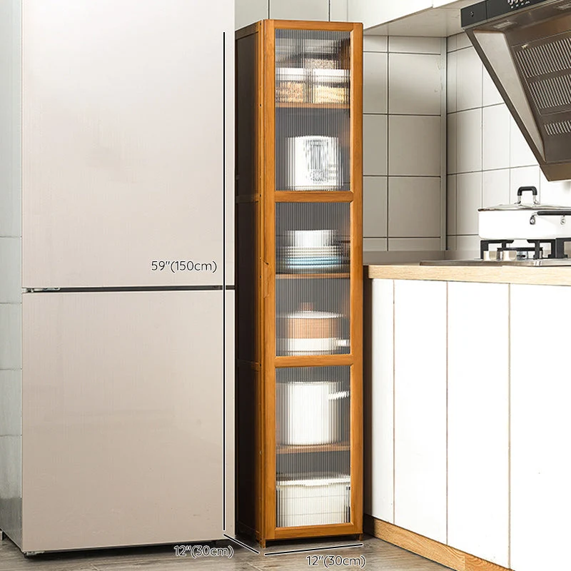 Credenza moderna marrone con server da pranzo bambù con armadietti Clearhalo
