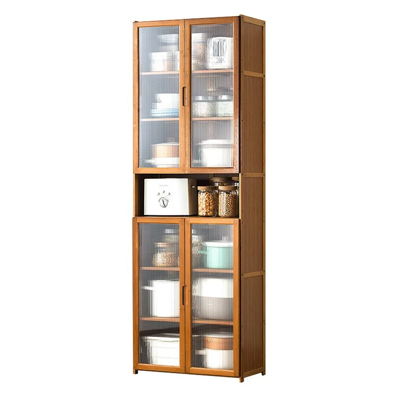Credenza moderna marrone con server da pranzo bambù con armadietti Clearhalo