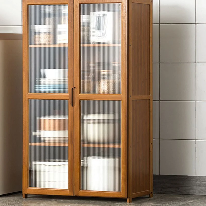 Credenza moderna marrone con server da pranzo bambù con armadietti Clearhalo