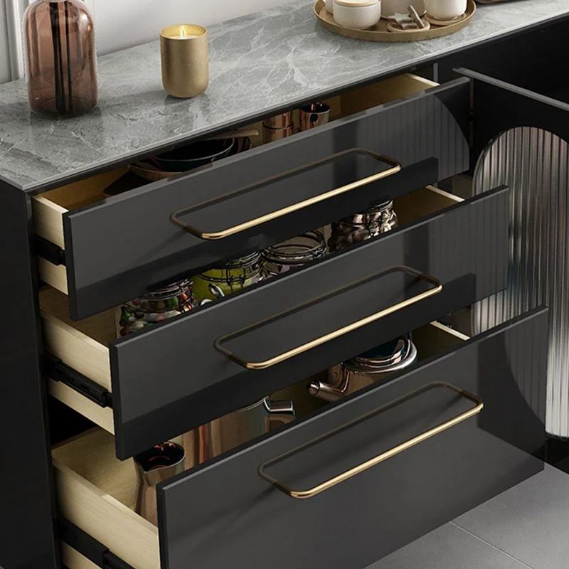 Credenza moderna nera da pranzo con ante vetro e cassetti Clearhalo