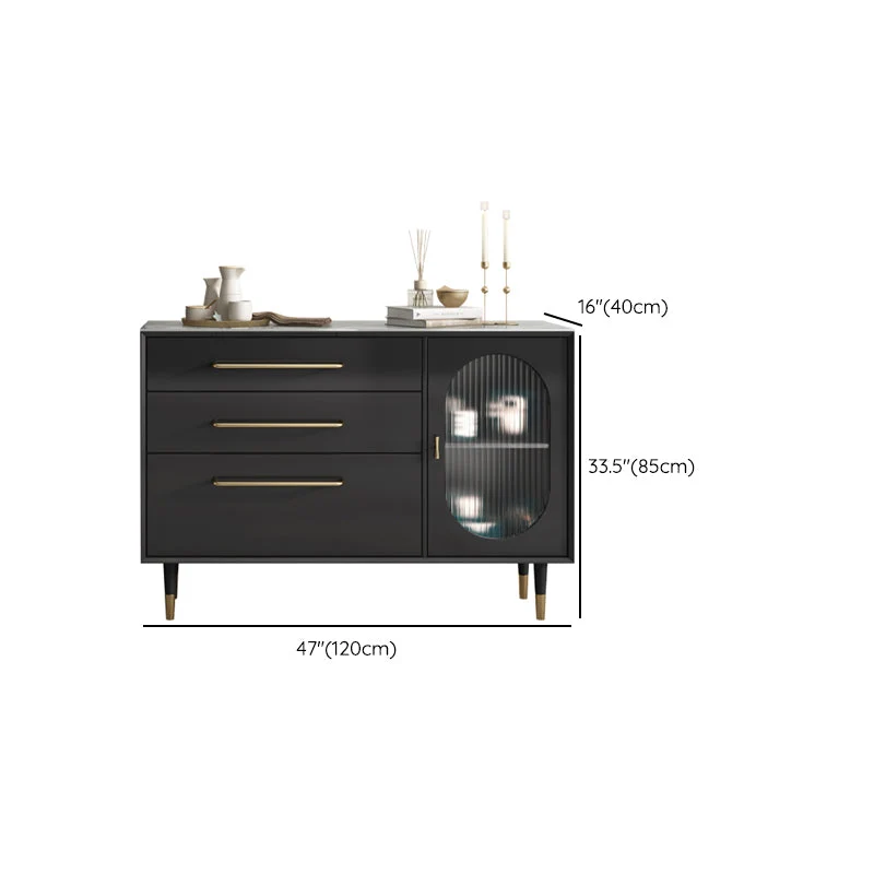 Credenza moderna nera da pranzo con ante vetro e cassetti Clearhalo