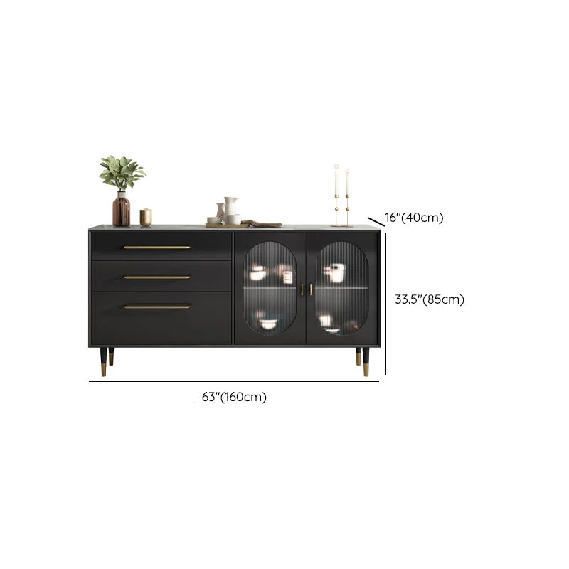 Credenza moderna nera da pranzo con ante vetro e cassetti Clearhalo