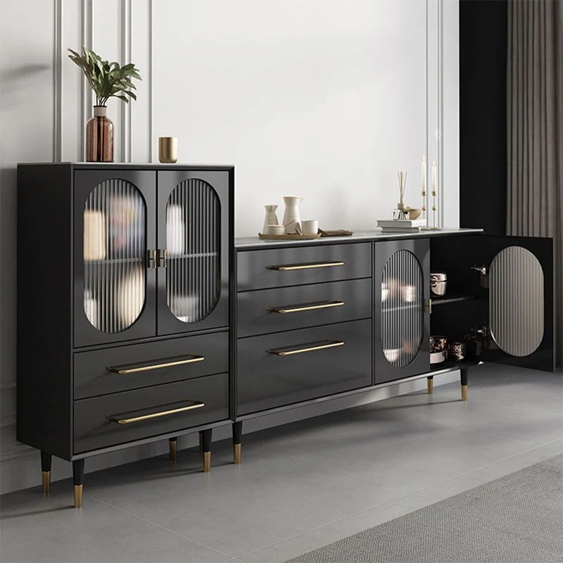 Credenza moderna nera da pranzo con ante vetro e cassetti Clearhalo