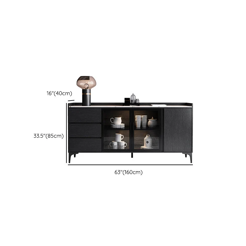 Credenza moderna per sala da pranzo con credenza buffet legno massello con luci LED Clearhalo