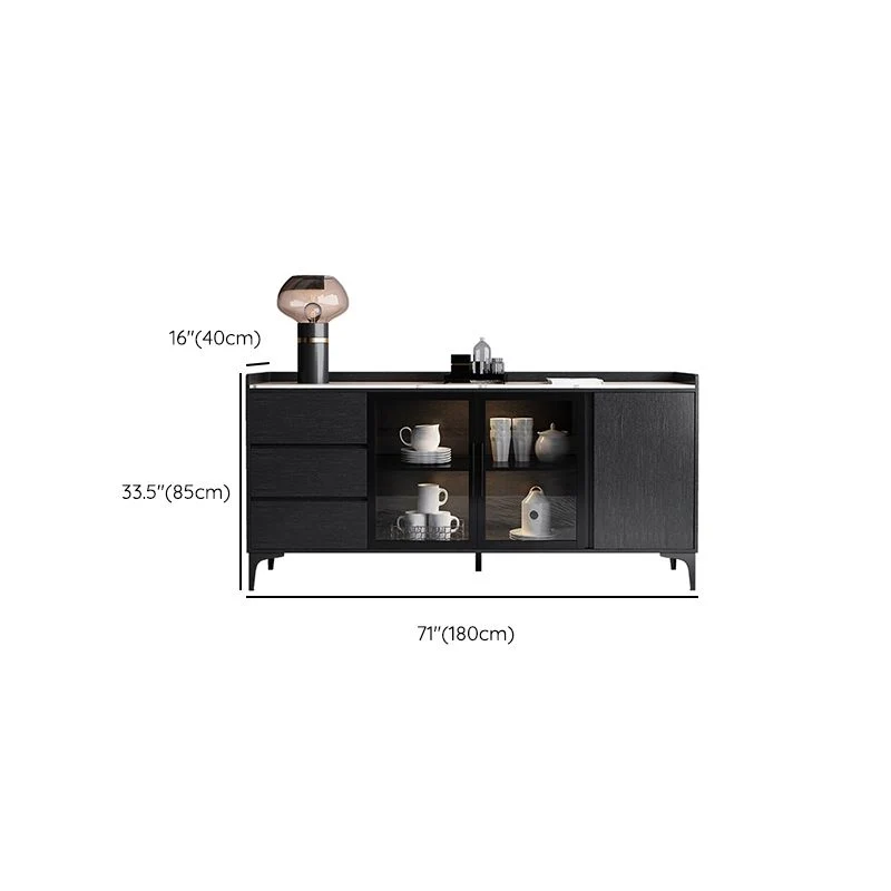 Credenza moderna per sala da pranzo con credenza buffet legno massello con luci LED Clearhalo