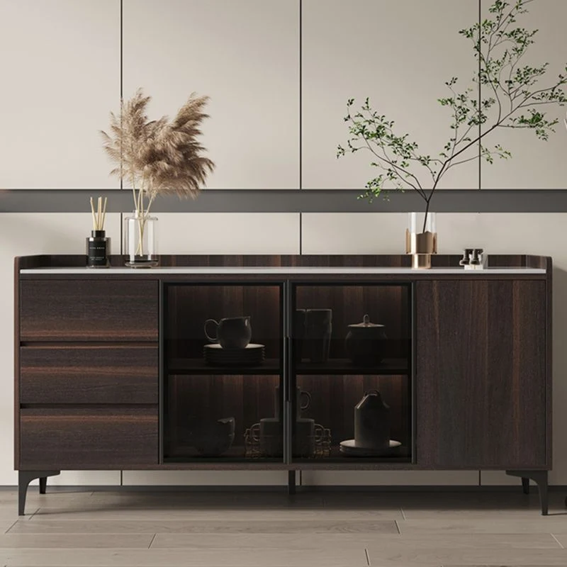 Credenza moderna per sala da pranzo con credenza buffet legno massello con luci LED Clearhalo