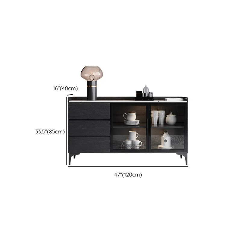 Credenza moderna per sala da pranzo con credenza buffet legno massello con luci LED Clearhalo
