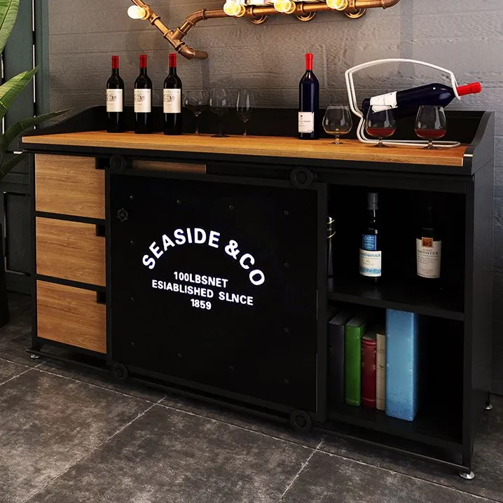 Credenza moderna per sala da pranzo con ante scorrevoli metallo e buffet legno nero Clearhalo