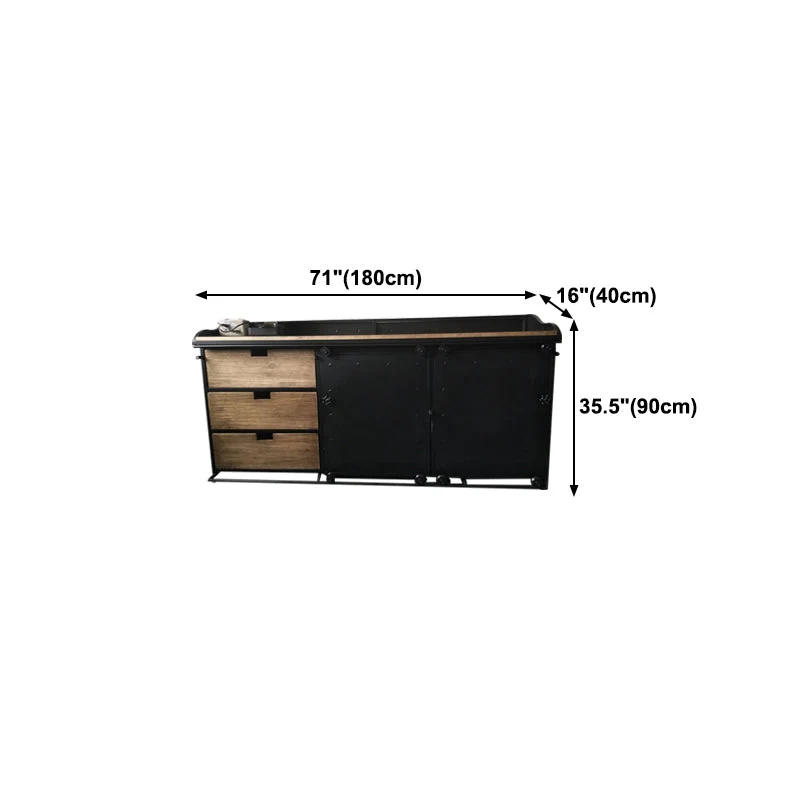 Credenza moderna per sala da pranzo con ante scorrevoli metallo e buffet legno nero Clearhalo
