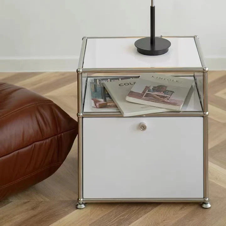 Credenza moderna da pranzo acciaio inox con armadietto con chiusura Clearhalo