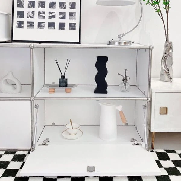 Credenza moderna da pranzo acciaio inox con armadietto con chiusura Clearhalo