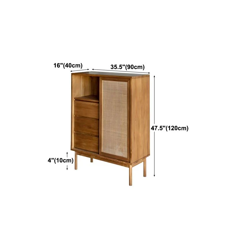 Credenza moderna da pranzo legno massello marrone con 3 cassetti e 1 anta rattan Clearhalo