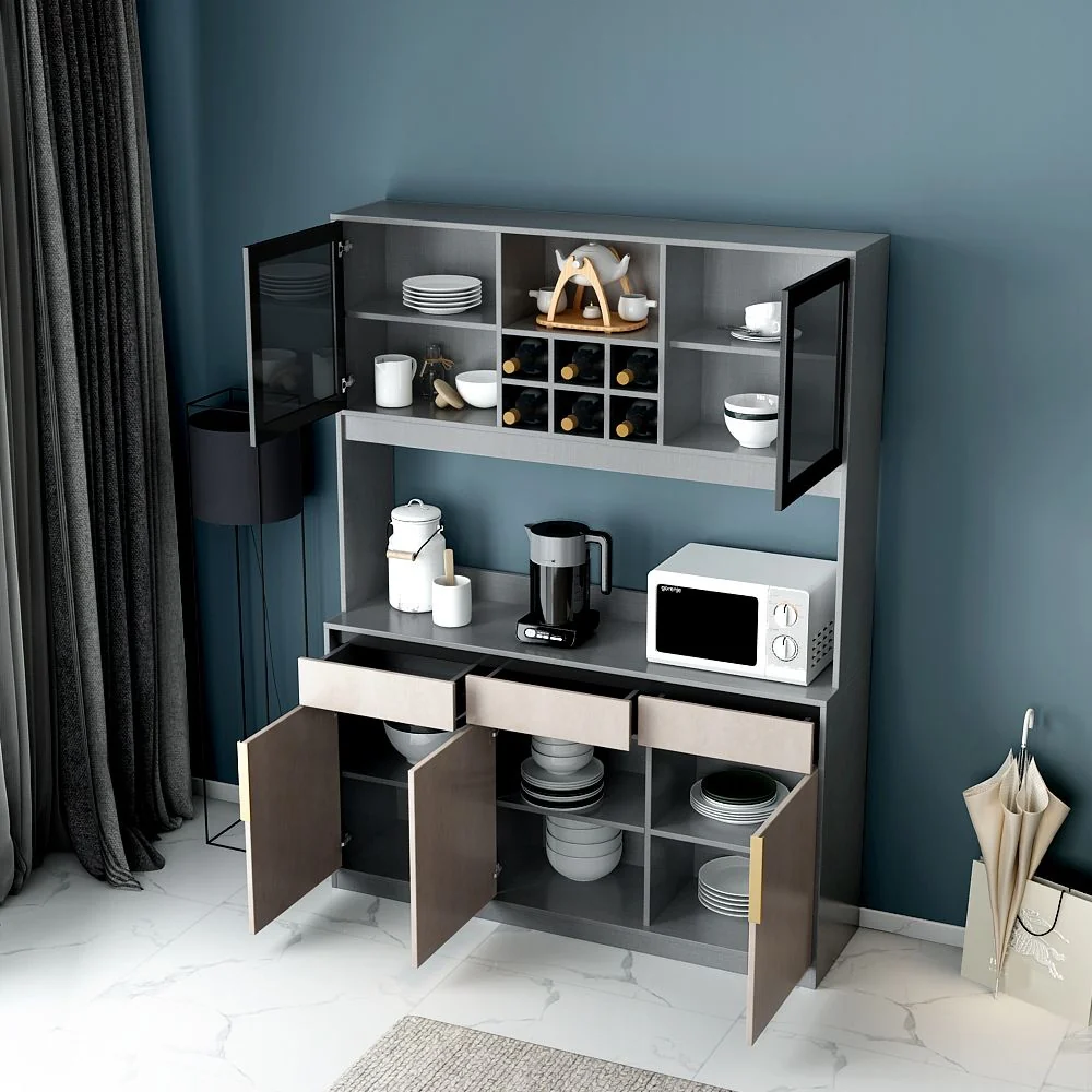 Credenza moderna da soggiorno legno, credenza moderna con cassetti e contenitori Clearhalo