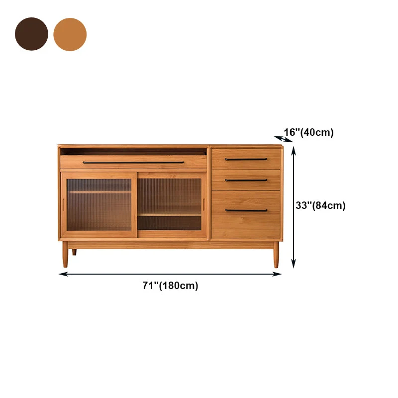 Credenza moderna da soggiorno legno di pino con cassetti e anta vetro Clearhalo