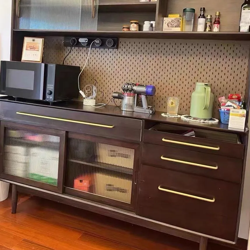 Credenza moderna da soggiorno legno di pino con cassetti e anta vetro Clearhalo