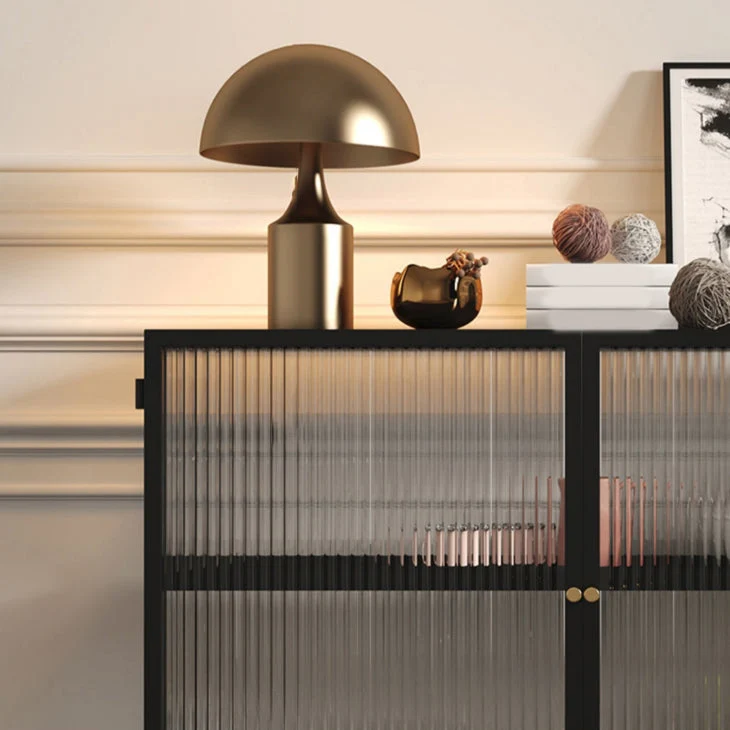 Credenza nera con ante vetro, stile Glam, tavolo da buffet da 35,4 pollici di altezza Clearhalo