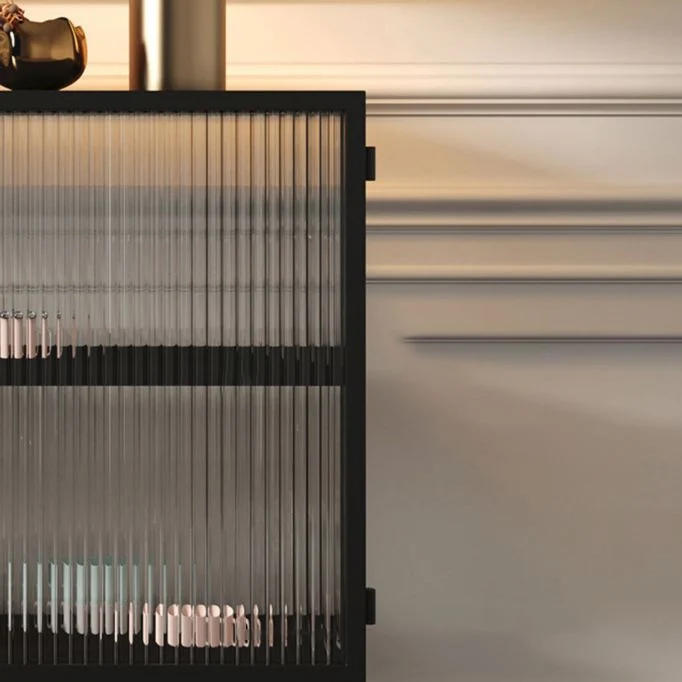 Credenza nera con ante vetro, stile Glam, tavolo da buffet da 35,4 pollici di altezza Clearhalo