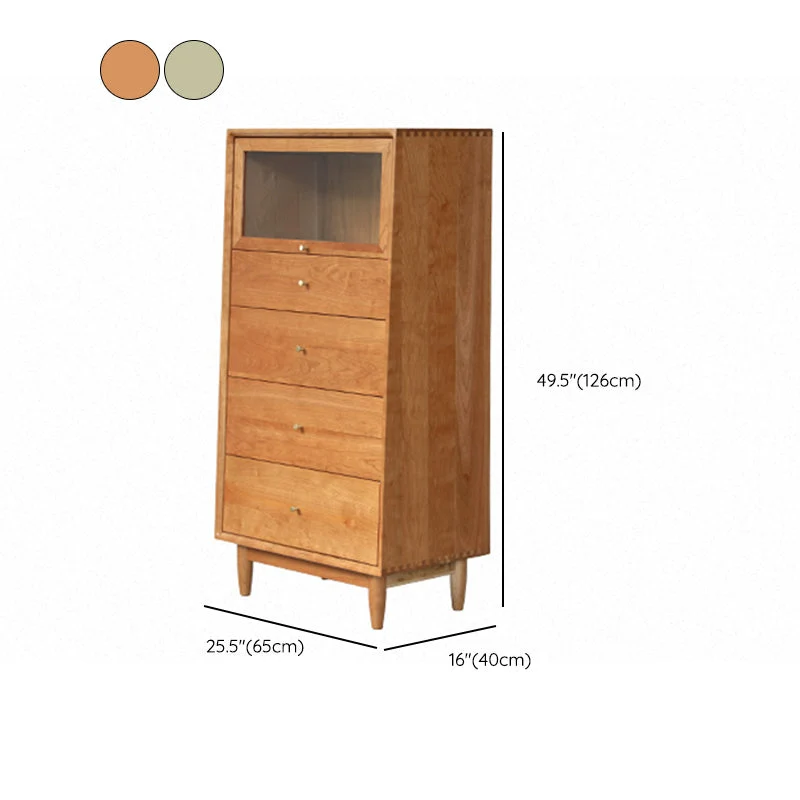 Credenza portaoggetti legno massello stile nordico con anta vetro e cassetti Clearhalo