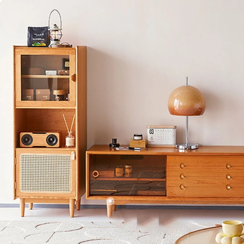 Credenza portaoggetti stile moderno legno di ciliegio con ante vetro Clearhalo