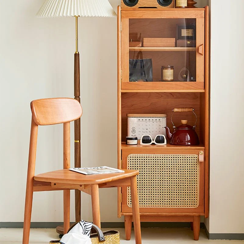 Credenza portaoggetti stile moderno legno di ciliegio con ante vetro Clearhalo