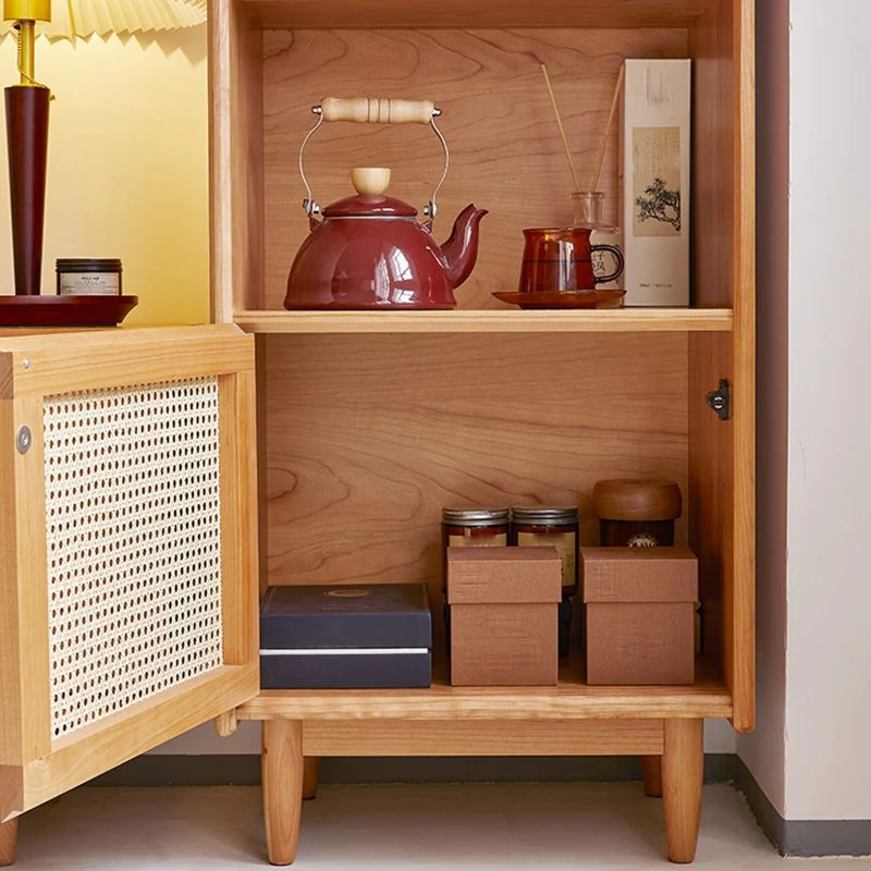Credenza portaoggetti stile moderno legno di ciliegio con ante vetro Clearhalo
