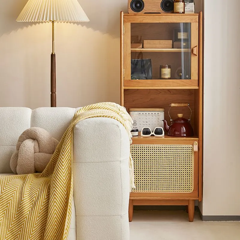 Credenza portaoggetti stile moderno legno di ciliegio con ante vetro Clearhalo