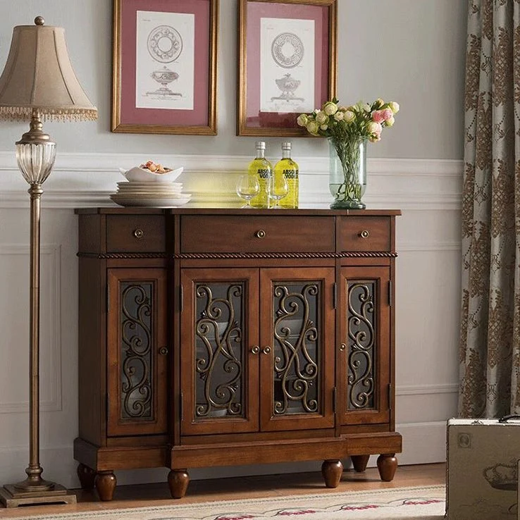 Credenza da pranzo betulla e legno lavorato con cassetti, 42,1"L X 13,2"L X 37"H Clearhalo