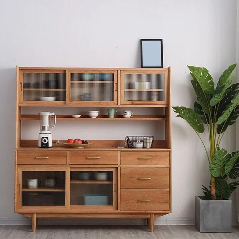 Credenza da pranzo contemporanea più ripiani legno massiccio per sala da pranzo Clearhalo