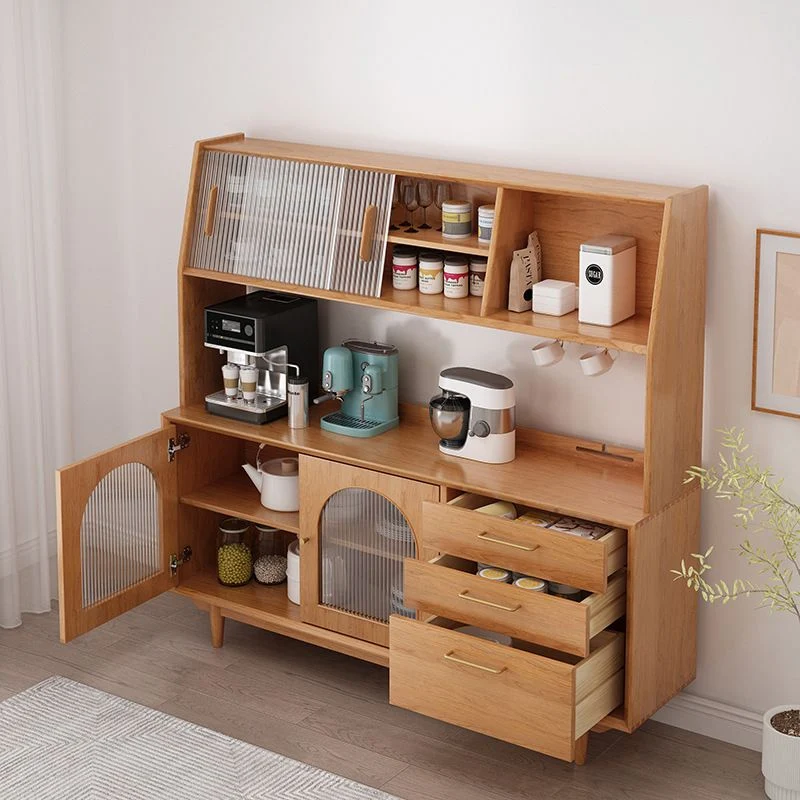 Credenza da pranzo moderna buffet legno massiccio da 66 pollici con porta vetro per sala da pranzo Clearhalo