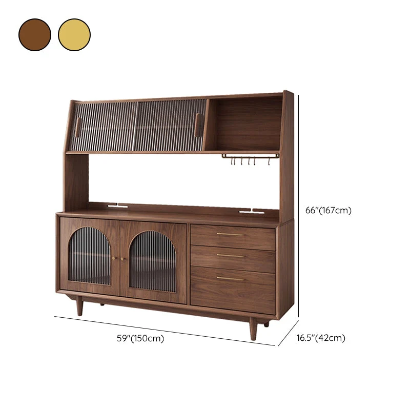 Credenza da pranzo moderna buffet legno massiccio da 66 pollici con porta vetro per sala da pranzo Clearhalo