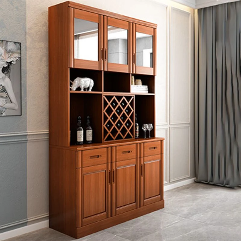Credenza da pranzo moderna con ante vetro, credenza legno di gomma con cassetti per soggiorno Clearhalo