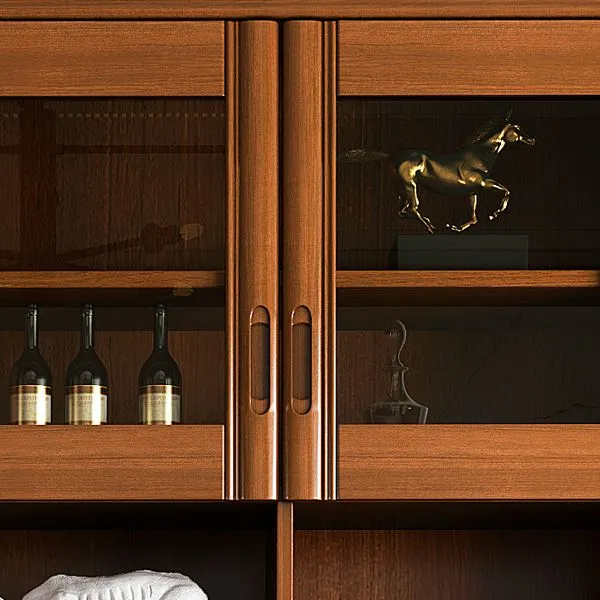 Credenza da pranzo moderna con ante vetro, credenza legno di gomma con cassetti per soggiorno Clearhalo